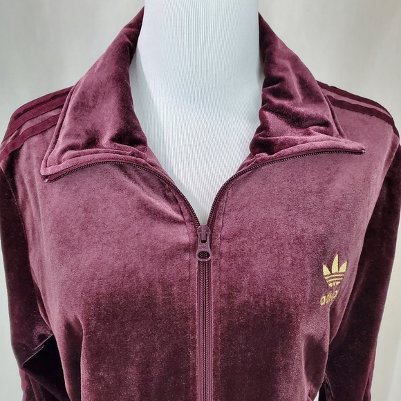 Adidas Velour Firebird Trefoil Track Jacket Maroon Gold Pockets Medium Y2K - Picture 9 of 17